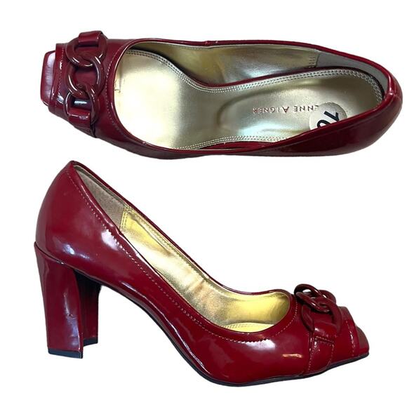 ETIENNE AIGNER Nigela Red Patent Peep Toe Pumps Women’s 10 3.5” Block Heel - Picture 1 of 9